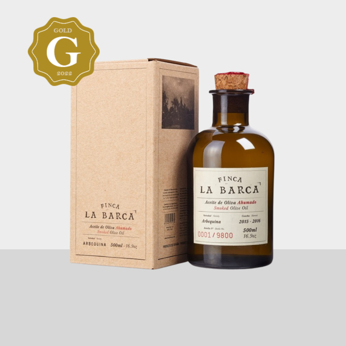 Gerookte olijfolie – Finca La Barca (250 ml & 500 ml) in geschenkdoos