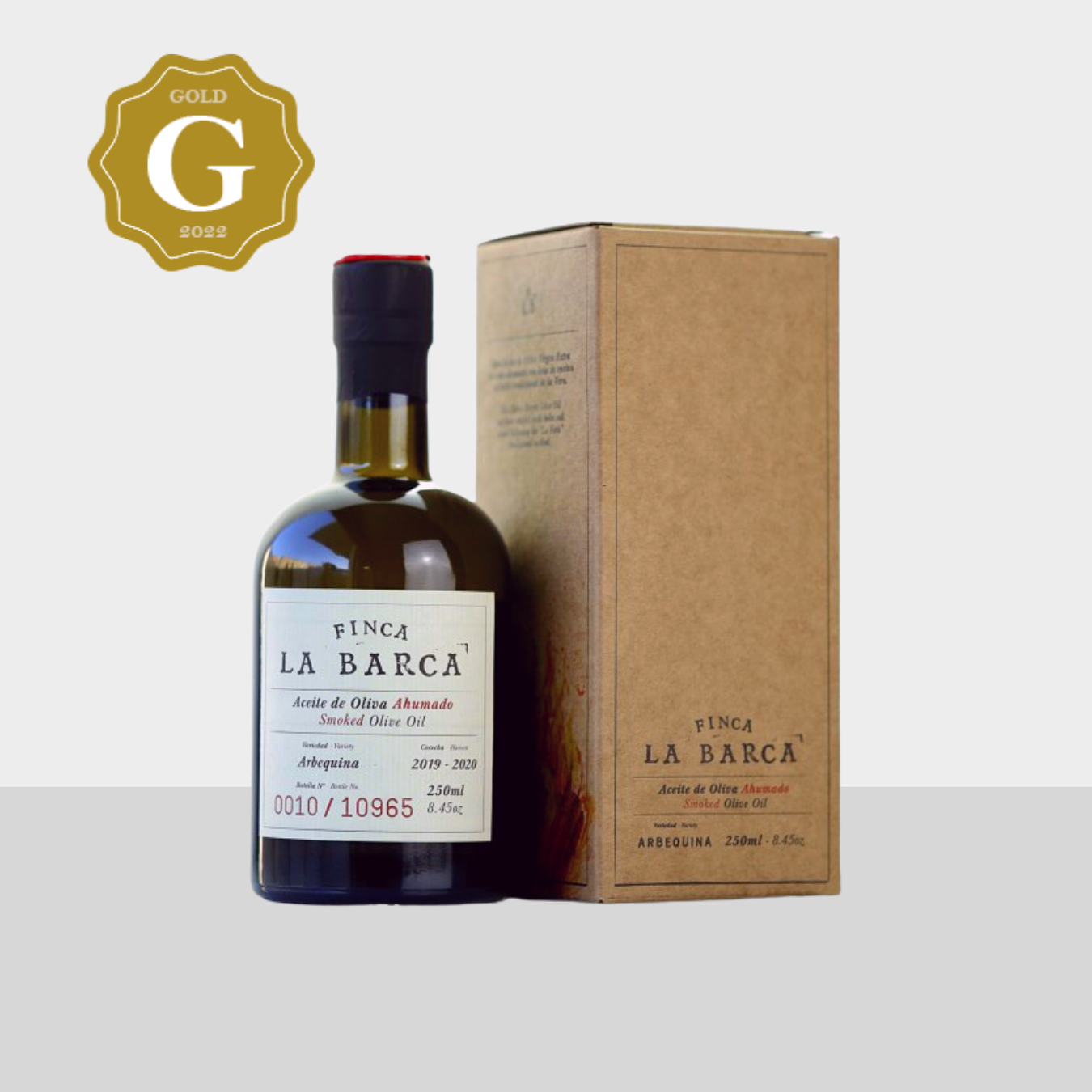 Gerookte olijfolie – Finca La Barca (250 ml & 500 ml) in geschenkdoos