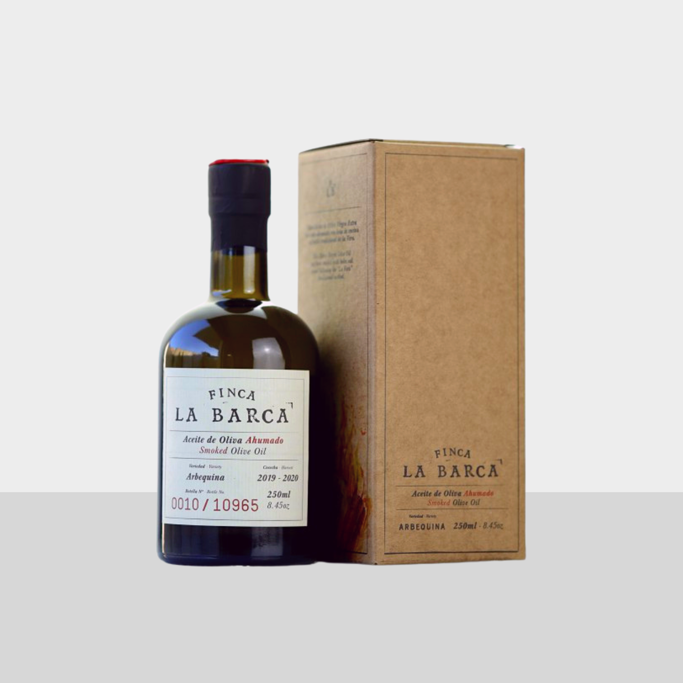Gerookte olijfolie – Finca La Barca (250 ml & 500 ml) in geschenkdoos