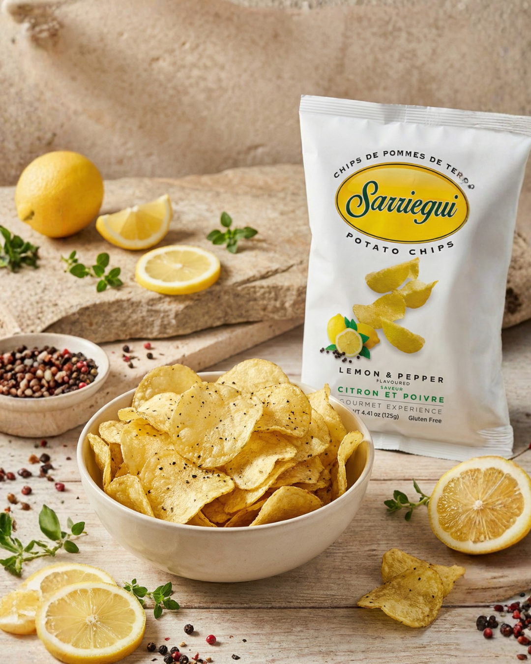 Aardappelchips 125 g met citroen- en peper smaak